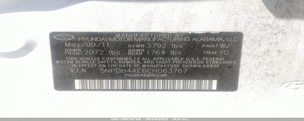 5NPDH4AE6CH063767 2012 HYUNDAI ELANTRA photo no. 9