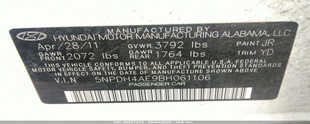 5NPDH4AE9BH061106 2011 HYUNDAI ELANTRA photo no. 9