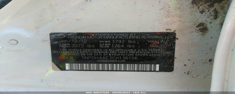 5NPDH4AE3CH136156 2012 HYUNDAI ELANTRA photo no. 9