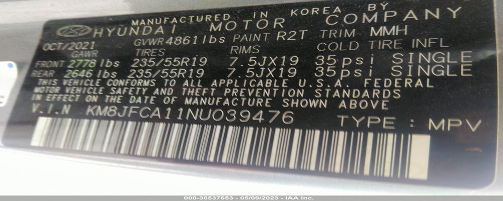 KM8JFCA11NU039476 2022 HYUNDAI TUCSON HYBRID photo no. 9