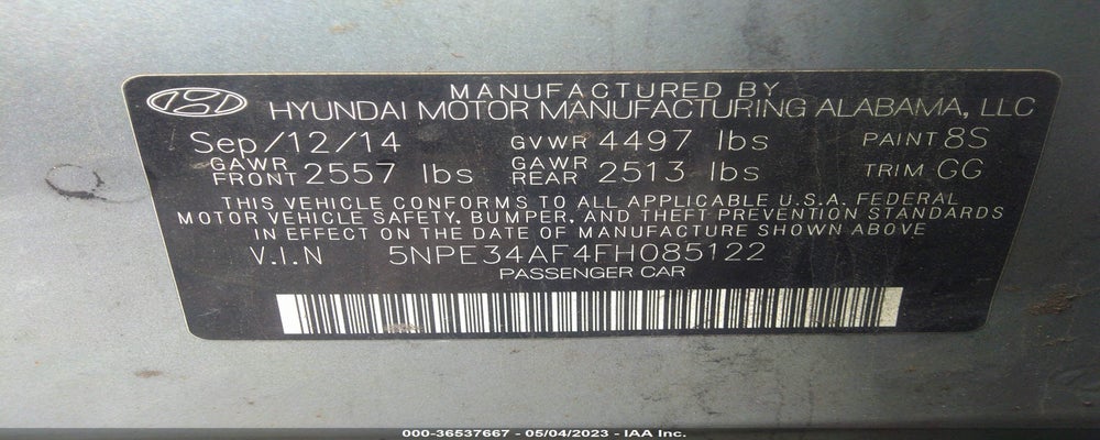 5NPE34AF4FH085122 2015 HYUNDAI SONATA photo no. 9