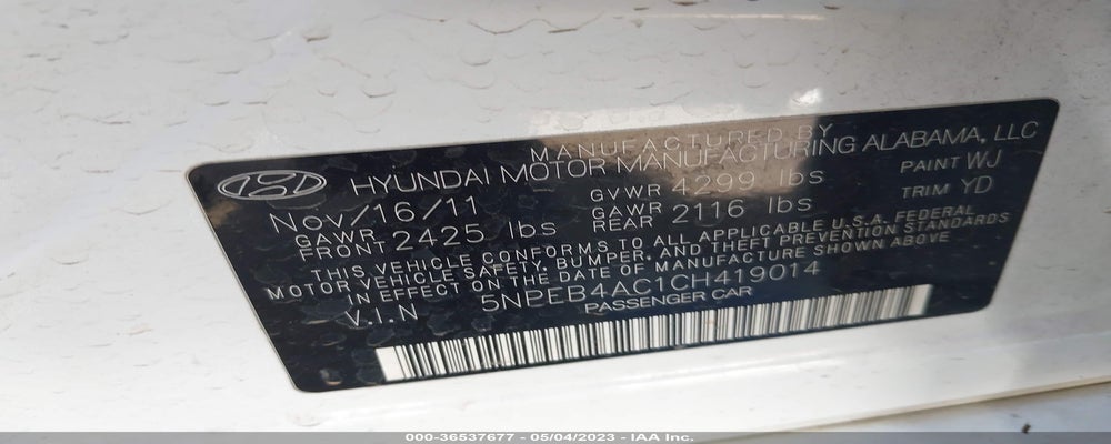 5NPEB4AC1CH419014 2012 HYUNDAI SONATA photo no. 9