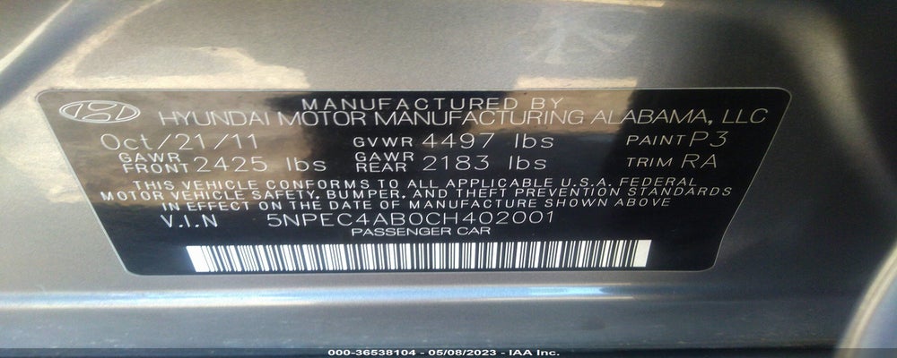 5NPEC4AB0CH402001 2012 HYUNDAI SONATA photo no. 9