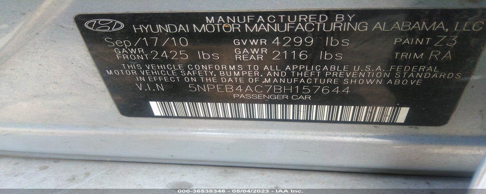 5NPEB4AC7BH157644 2011 HYUNDAI SONATA photo no. 9