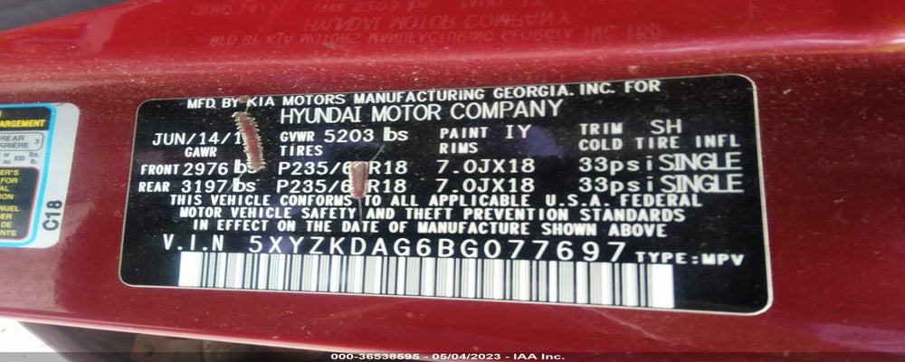 5XYZKDAG6BG077697 2011 HYUNDAI SANTA FE photo no. 9