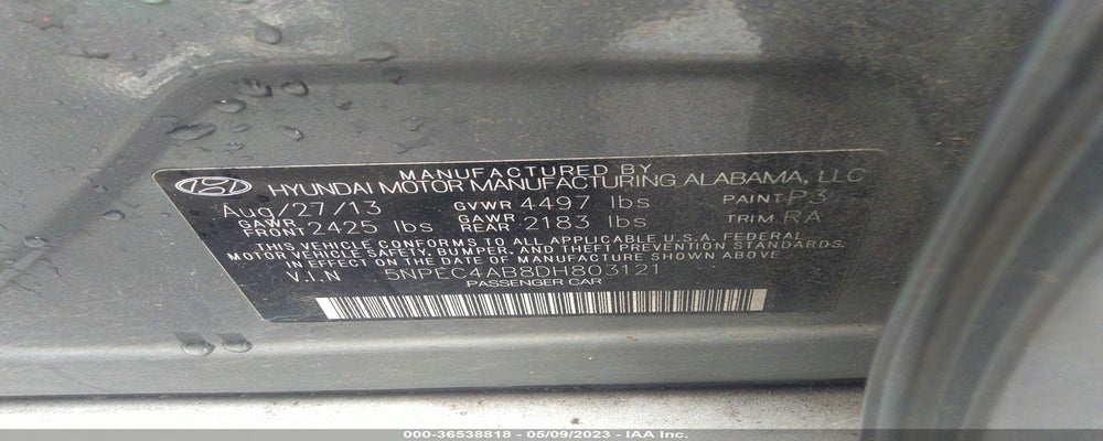 5NPEC4AB8DH803121 2013 HYUNDAI SONATA photo no. 9