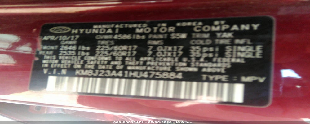 KM8J23A41HU475884 2017 HYUNDAI TUCSON photo no. 9