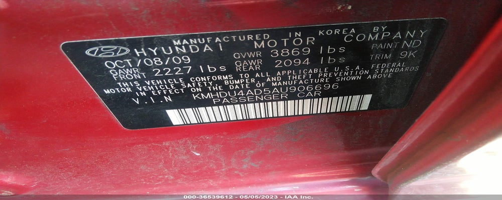 KMHDU4AD5AU906696 2010 HYUNDAI ELANTRA photo no. 9