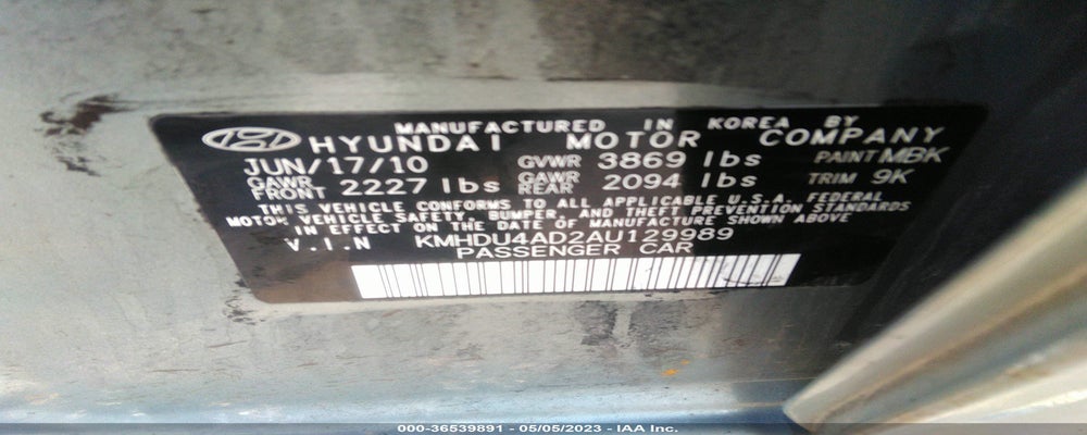 KMHDU4AD2AU129989 2010 HYUNDAI ELANTRA photo no. 9
