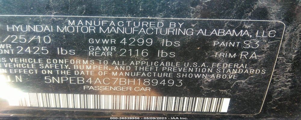 5NPEB4AC7BH189493 2011 HYUNDAI SONATA photo no. 9