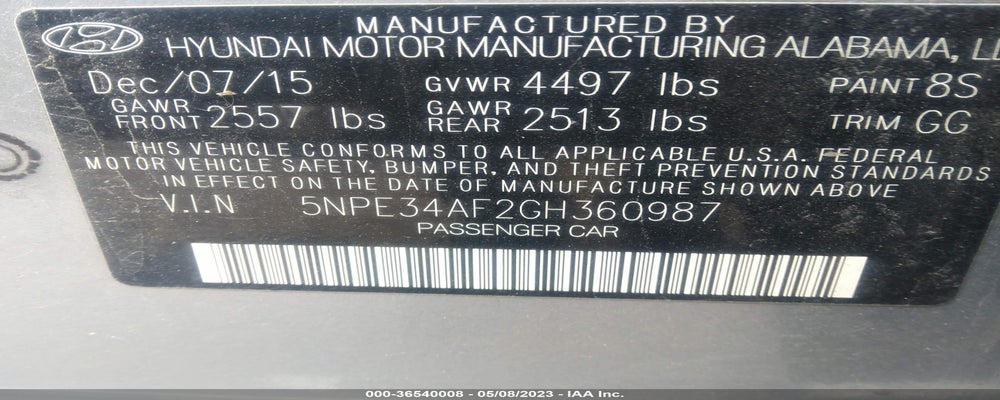 5NPE34AF2GH360987 2016 HYUNDAI SONATA photo no. 9