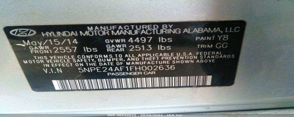 5NPE24AF1FH002636 2015 HYUNDAI SONATA photo no. 9