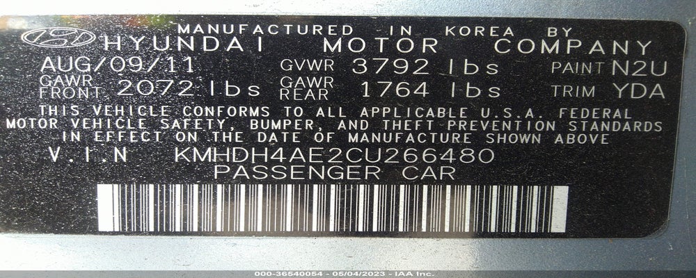 KMHDH4AE2CU266480 2012 HYUNDAI ELANTRA photo no. 9
