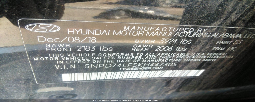 5NPD74LF5KH447305 2019 HYUNDAI ELANTRA photo no. 9