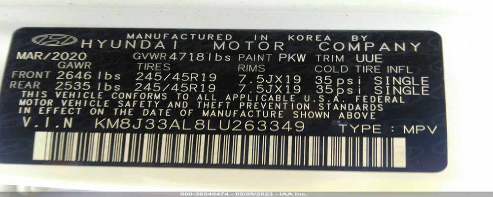 KM8J33AL8LU263349 2020 HYUNDAI TUCSON photo no. 9