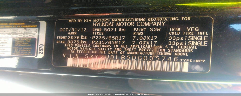 5XYZUDLB5DG035746 2013 HYUNDAI SANTA FE photo no. 9