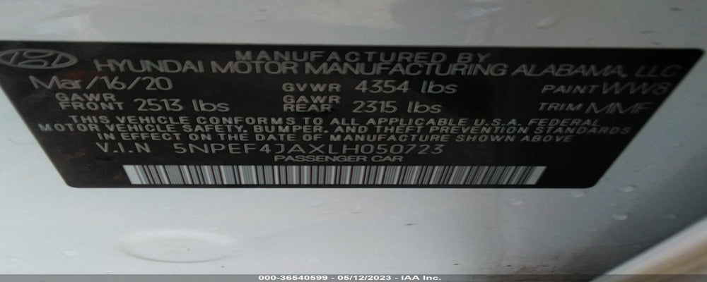 5NPEF4JAXLH050723 2020 HYUNDAI SONATA photo no. 9