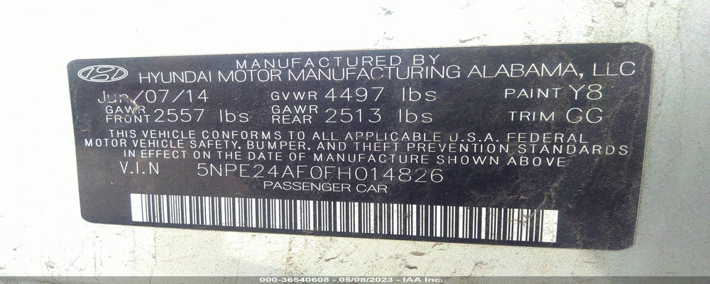 5NPE24AF0FH014826 2015 HYUNDAI SONATA photo no. 9