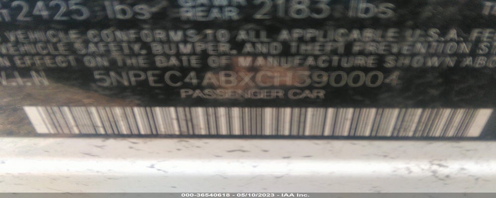 5NPEC4ABXCH390004 2012 HYUNDAI SONATA photo no. 9