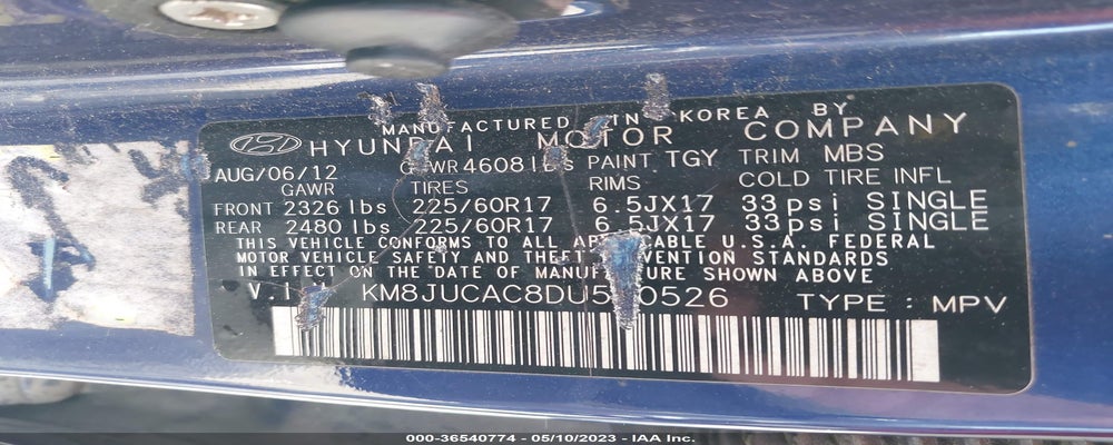 KM8JUCAC8DU590526 2013 HYUNDAI TUCSON photo no. 9