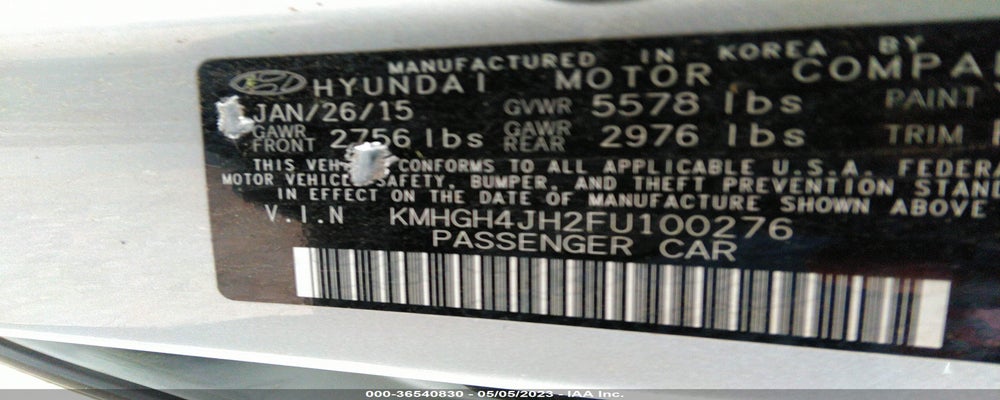 KMHGH4JH2FU100276 2015 HYUNDAI EQUUS photo no. 9