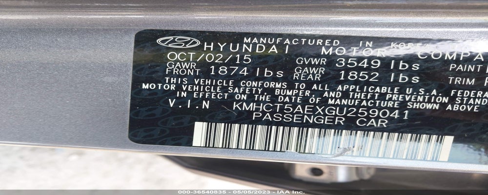 KMHCT5AEXGU259041 2016 HYUNDAI ACCENT photo no. 9