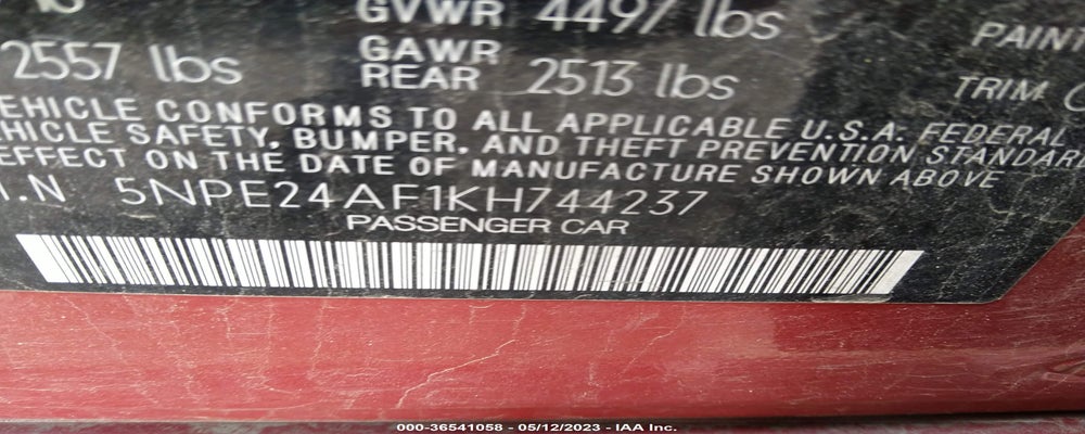 5NPE24AF1KH744237 2019 HYUNDAI SONATA photo no. 9