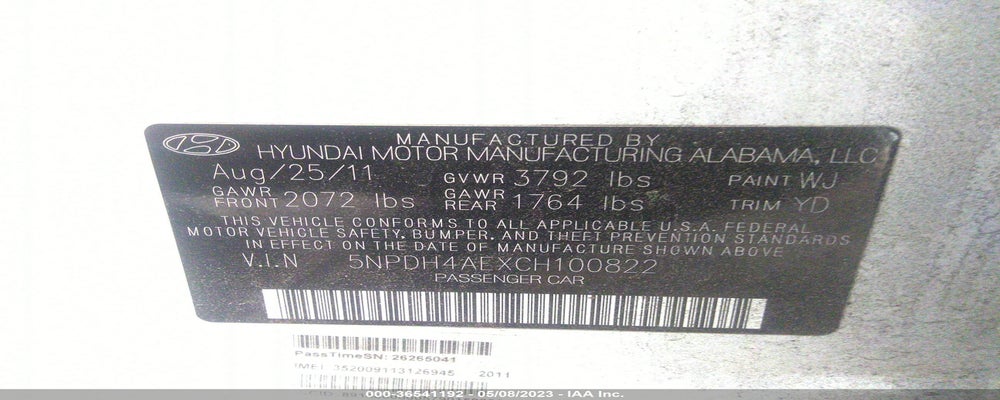 5NPDH4AEXCH100822 2012 HYUNDAI ELANTRA photo no. 9