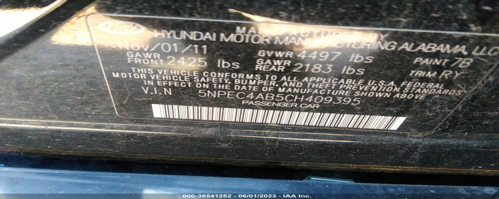 5NPEC4AB5CH409395 2012 HYUNDAI SONATA photo no. 9