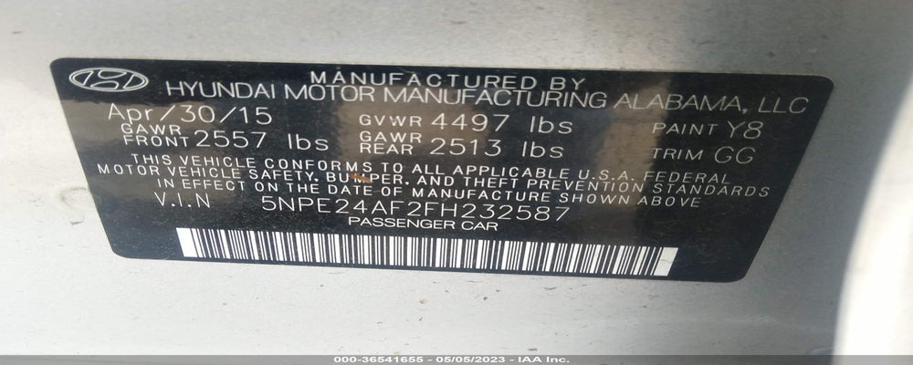5NPE24AF2FH232587 2015 HYUNDAI SONATA photo no. 9