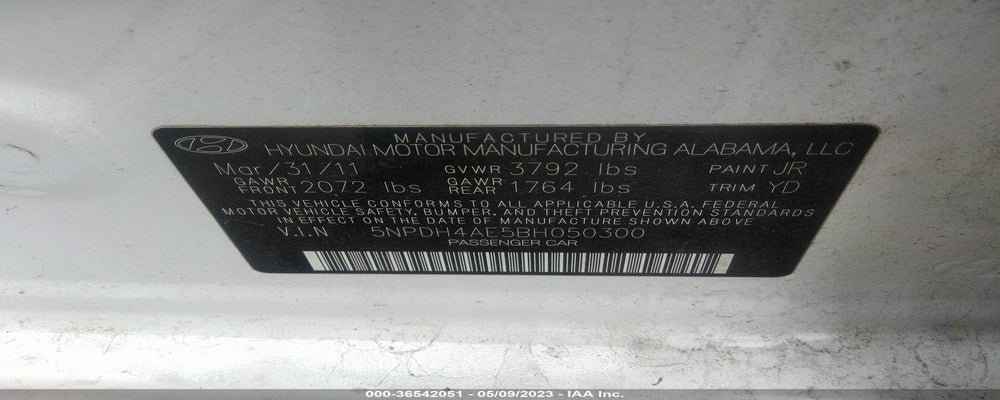 5NPDH4AE5BH050300 2011 HYUNDAI ELANTRA photo no. 9