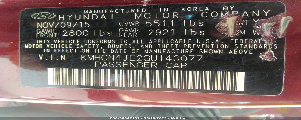 KMHGN4JE2GU143077 2016 HYUNDAI GENESIS photo no. 9