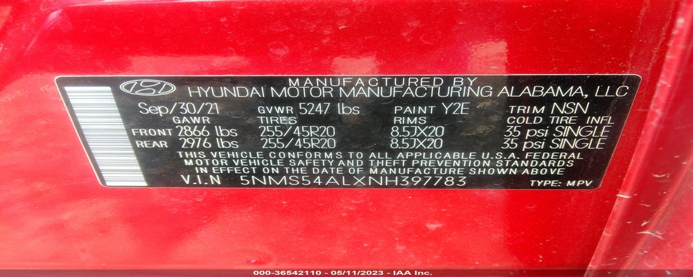 5NMS54ALXNH397783 2022 HYUNDAI SANTA FE photo no. 9