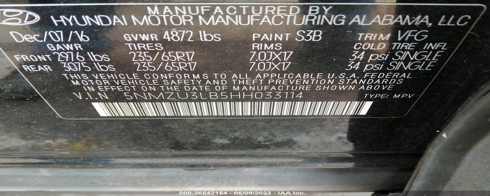 5NMZU3LB5HH033114 2017 HYUNDAI SANTA FE SPORT photo no. 9