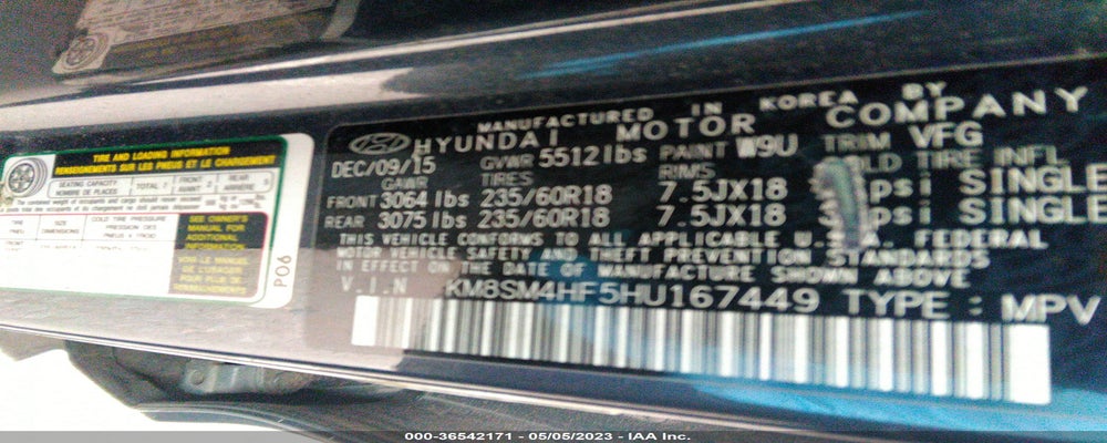 KM8SM4HF5HU167449 2017 HYUNDAI SANTA FE photo no. 9