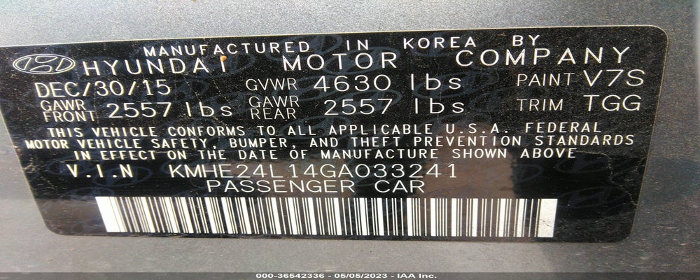 KMHE24L14GA033241 2016 HYUNDAI SONATA HYBRID photo no. 9