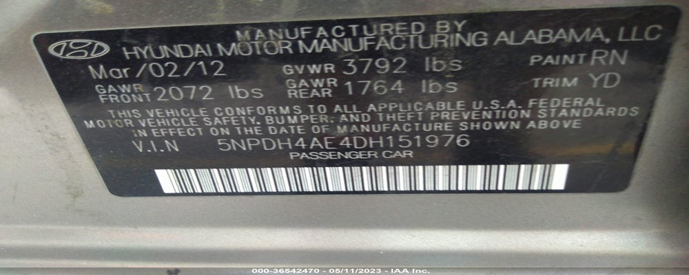 5NPDH4AE4DH151976 2013 HYUNDAI ELANTRA photo no. 9