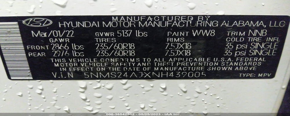 5NMS24AJXNH439005 2022 HYUNDAI SANTA FE photo no. 9