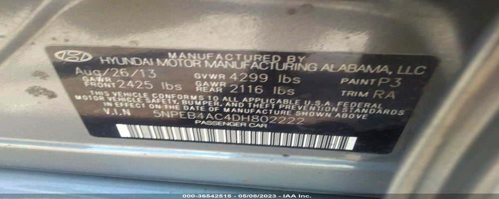 5NPEB4AC4DH802222 2013 HYUNDAI SONATA photo no. 9