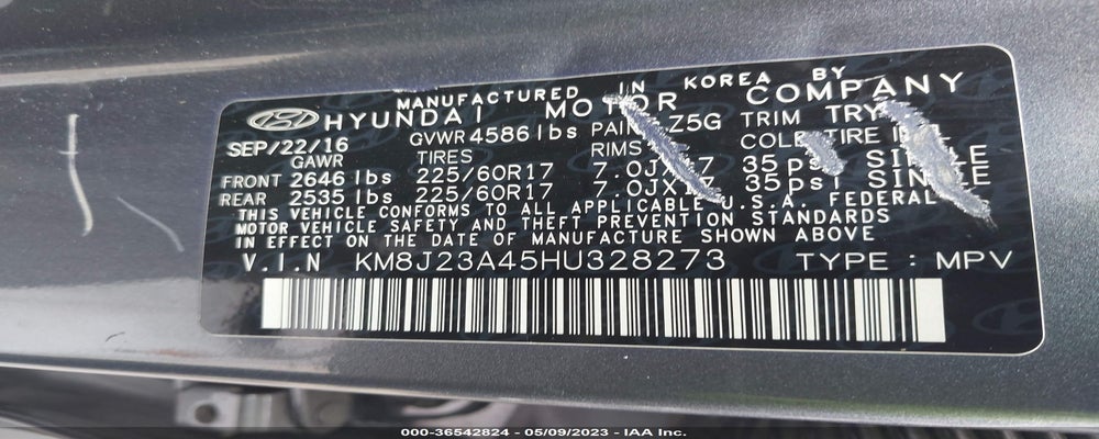 KM8J23A45HU328273 2017 HYUNDAI TUCSON photo no. 9