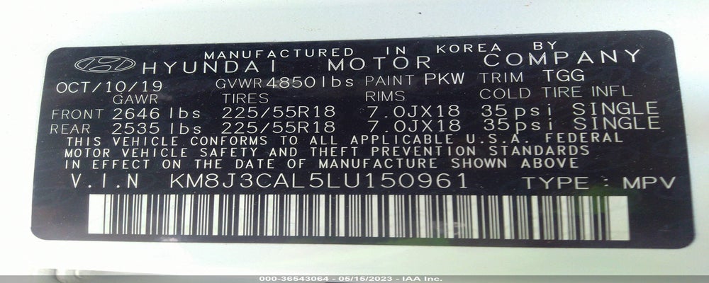 KM8J3CAL5LU150961 2020 HYUNDAI TUCSON photo no. 9