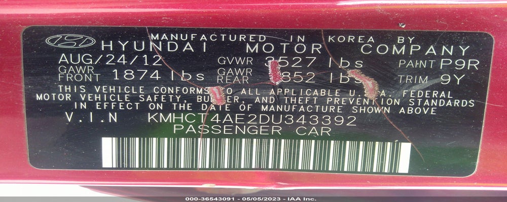 KMHCT4AE2DU343392 2013 HYUNDAI ACCENT photo no. 9