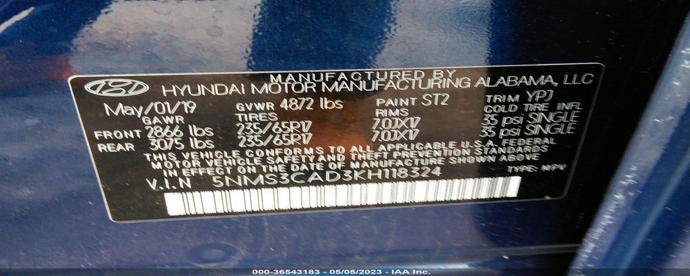 5NMS3CAD3KH118324 2019 HYUNDAI SANTA FE photo no. 9