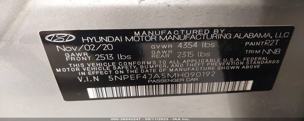 5NPEF4JA5MH090192 2021 HYUNDAI SONATA photo no. 9