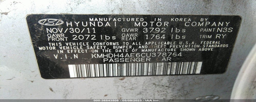 KMHDH4AE6CU378764 2012 HYUNDAI ELANTRA photo no. 9
