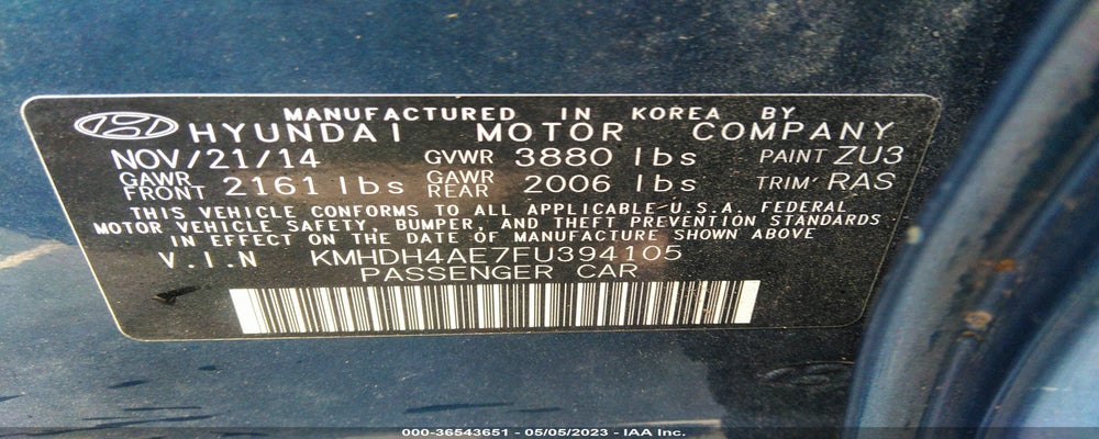 KMHDH4AE7FU394105 2015 HYUNDAI ELANTRA photo no. 9