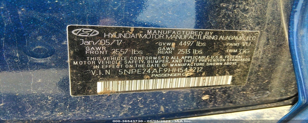 5NPE24AF9HH543212 2017 HYUNDAI SONATA photo no. 9