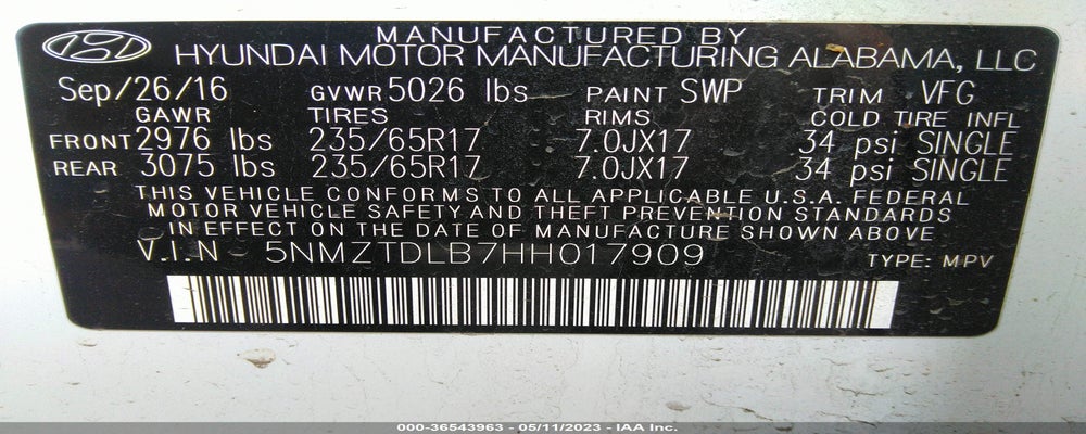 5NMZTDLB7HH017909 2017 HYUNDAI SANTA FE SPORT photo no. 9