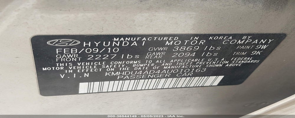 KMHDU4AD4AU010163 2010 HYUNDAI ELANTRA photo no. 9