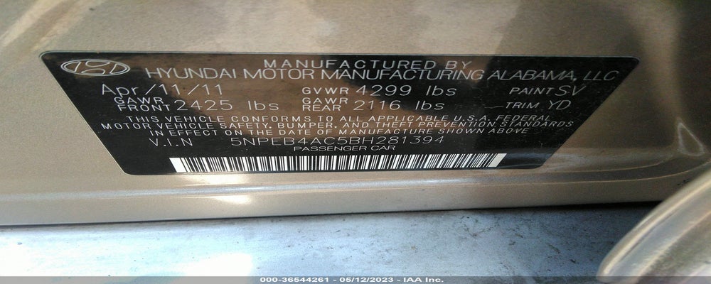 5NPEB4AC5BH281394 2011 HYUNDAI SONATA photo no. 9